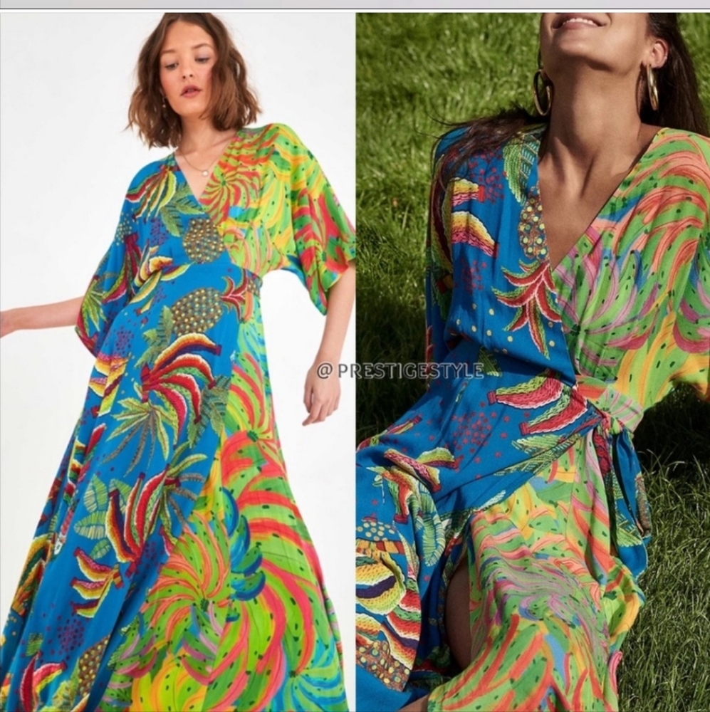 COPY - Farm Rio Anthropologiea Tahiti Banana Wrap Maxidress